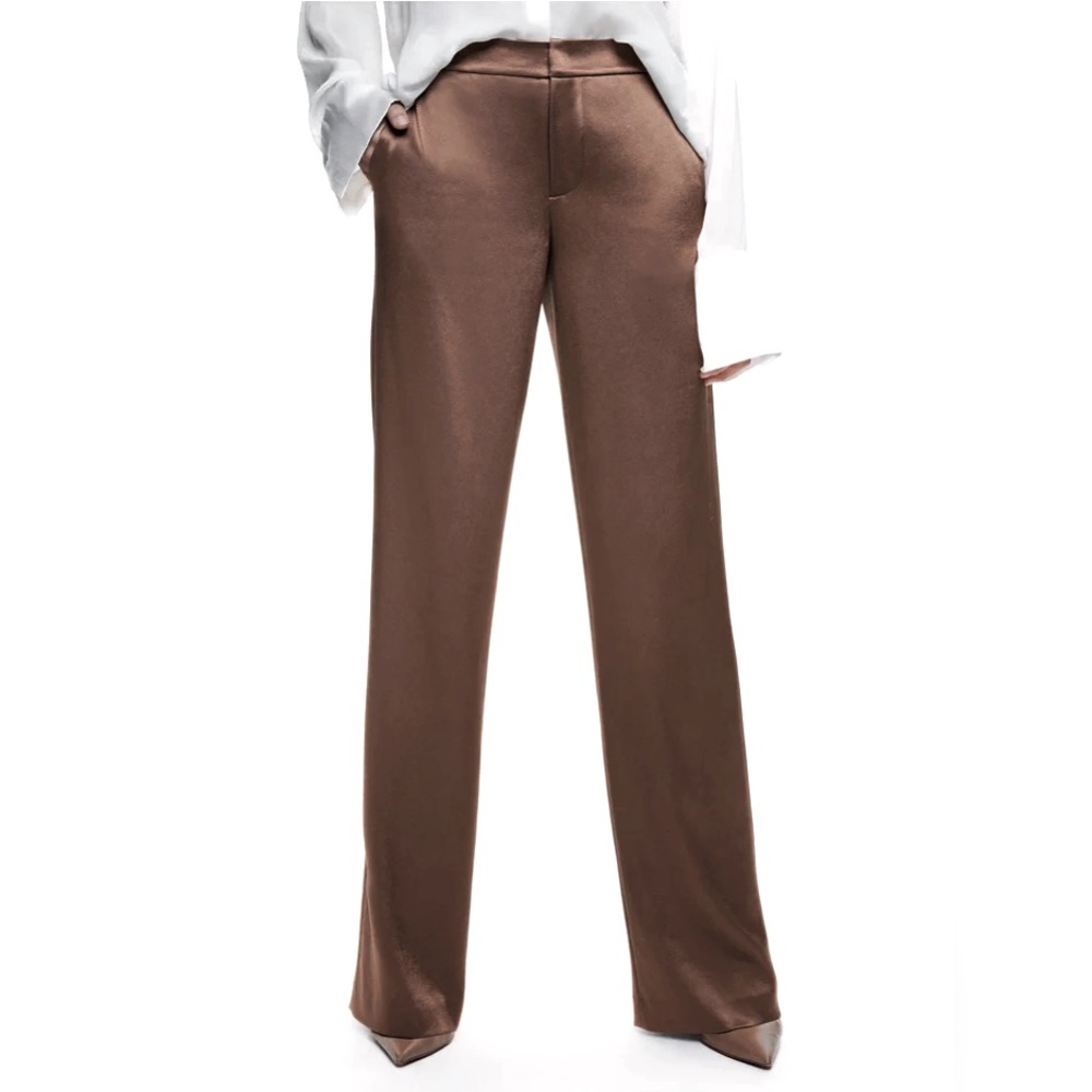 Alice + Olivia High Waist Wide Leg Pants - Chocolate Brown Satin